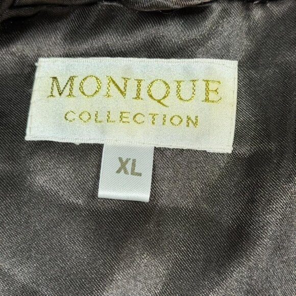 Monique Collection Coat Womens XL Brown Faux Fur Hooded Satin Lined Hook Closure - Picture 2 of 14